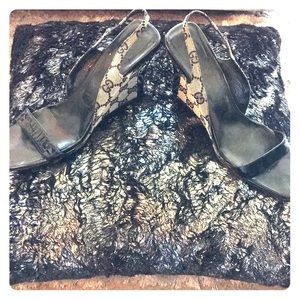 Gucci Shoes - Gucci sling back wedge heels black patent Gucci Shoes - Gucci sling back wedge heels black patent